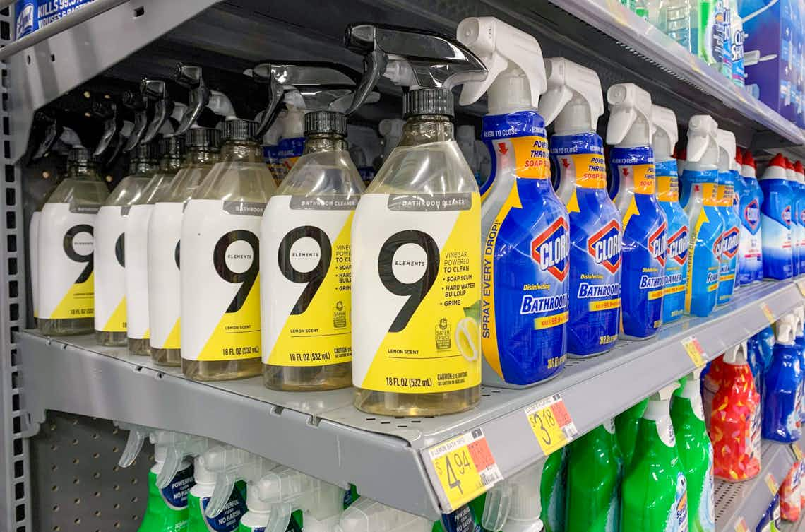 9 elements bathroom cleaner on walmart shelf