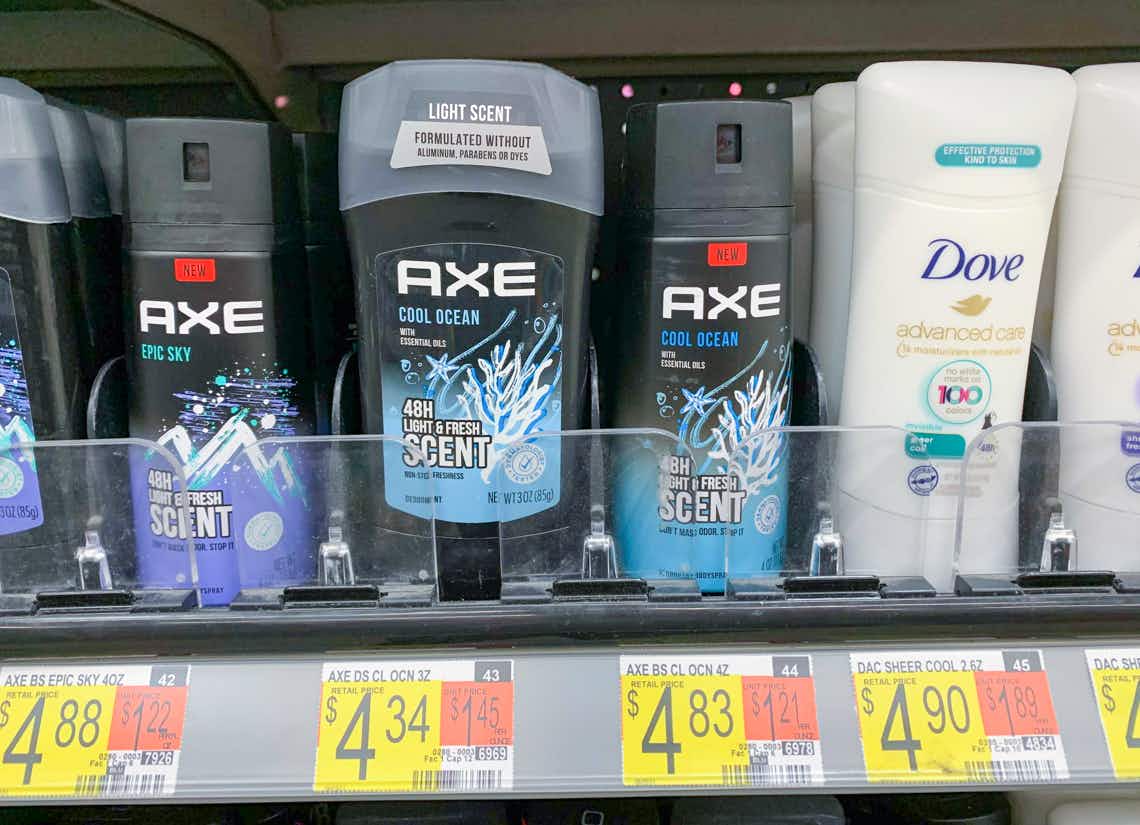 axe deodorant and body spray on walmart shelf