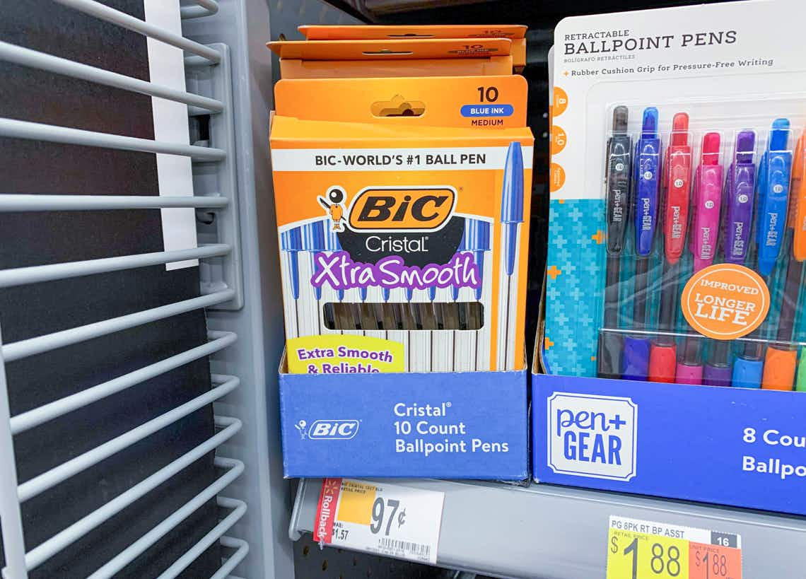 bic cristal xtra smooth ballpoint pens on walmart shelf