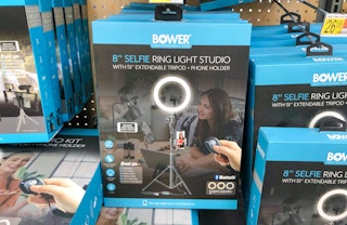 bower 8 inch ring light in packaging hanging on a display hook in walmart store