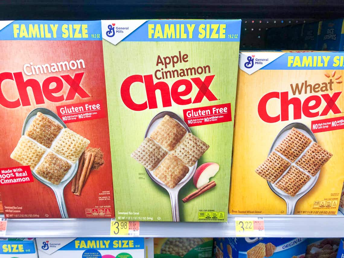 family size general mills chex apple cinnamon cereal on walmart shelf