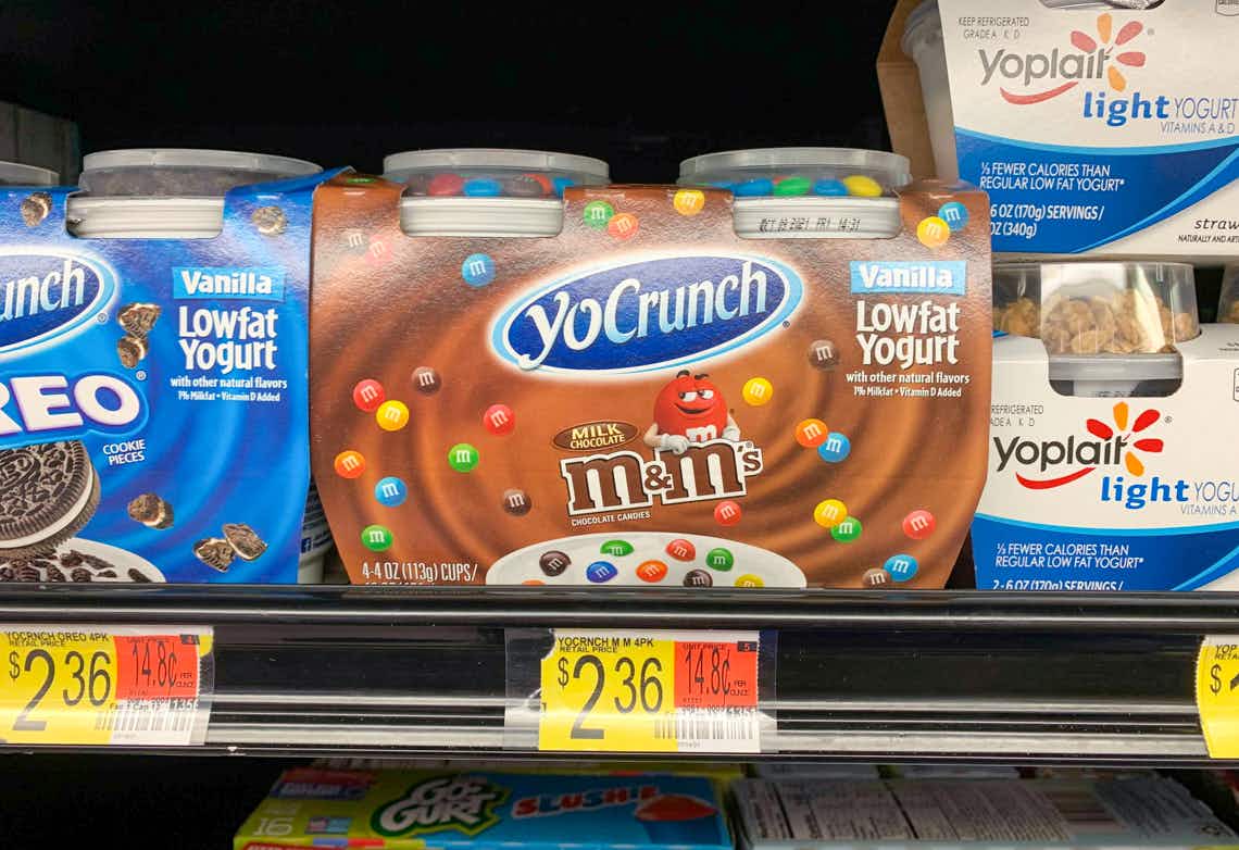 dannon yocrunch yogurt snacks on walmart shelf