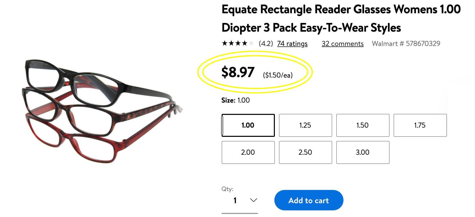 Walmart Equate reader glasses online screenshot