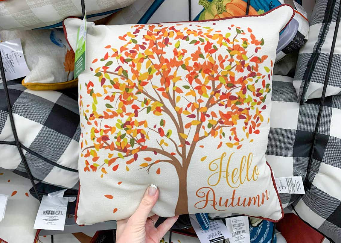 hello autumn tree outdoor throw pillow