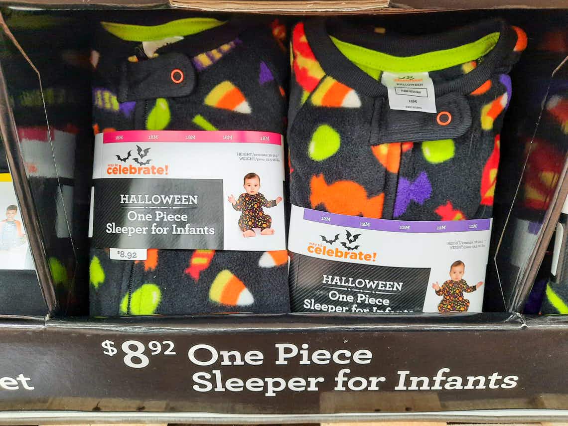 infant halloween pajamas in display