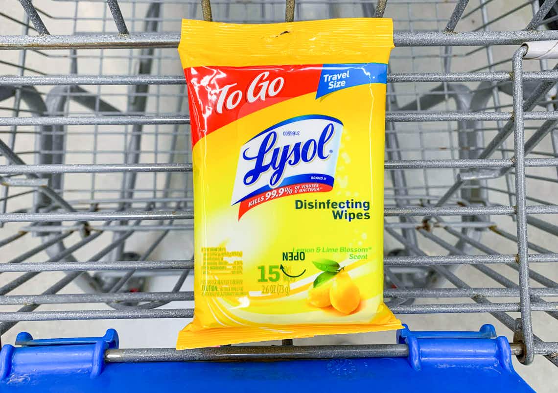 lysol to go wipes in walmart cart