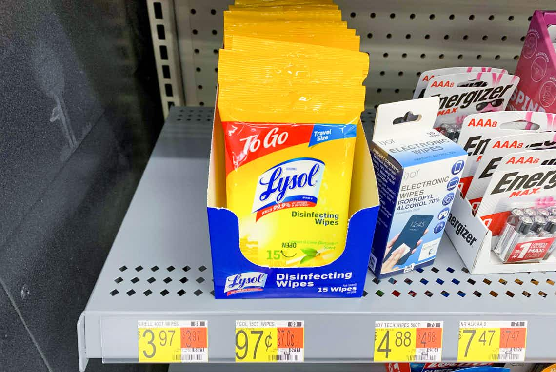 lysol to-go wipes on walmart shelf