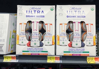 michelob ultra organic seltzer twelve pack on shelf in walmart cooler