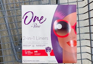 box of one by poise liners in walmart cart