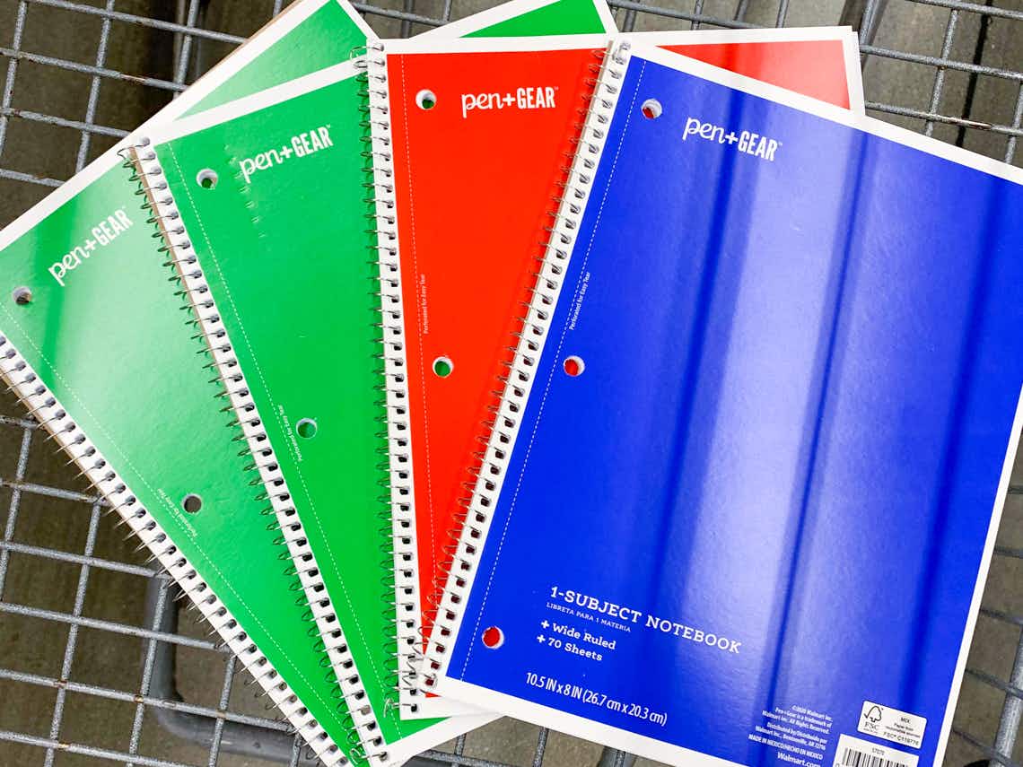 four pen+gear 1-subject notebooks in walmart cart