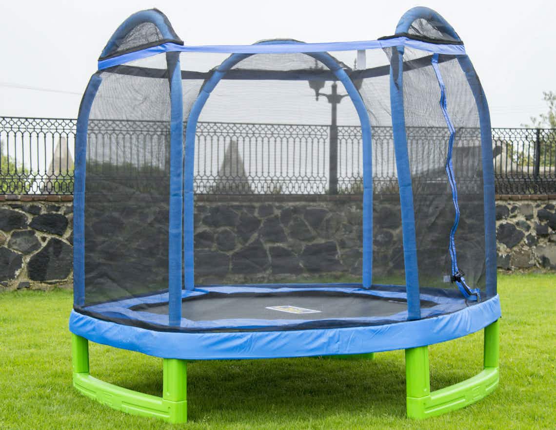 stock photo of my first trampoline in yard