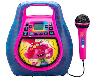 stock photo of trolls bluetooth karaoke machine on white background