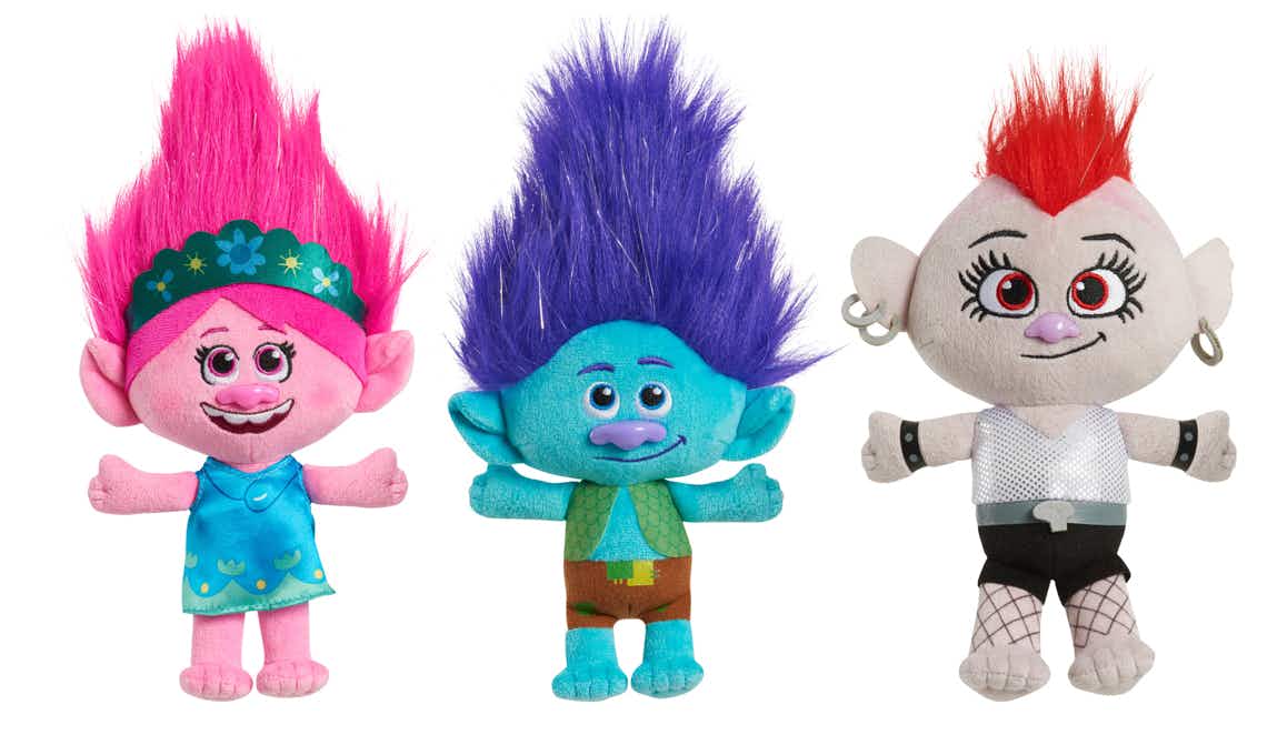 stock photo of three trolls world tour plush dolls