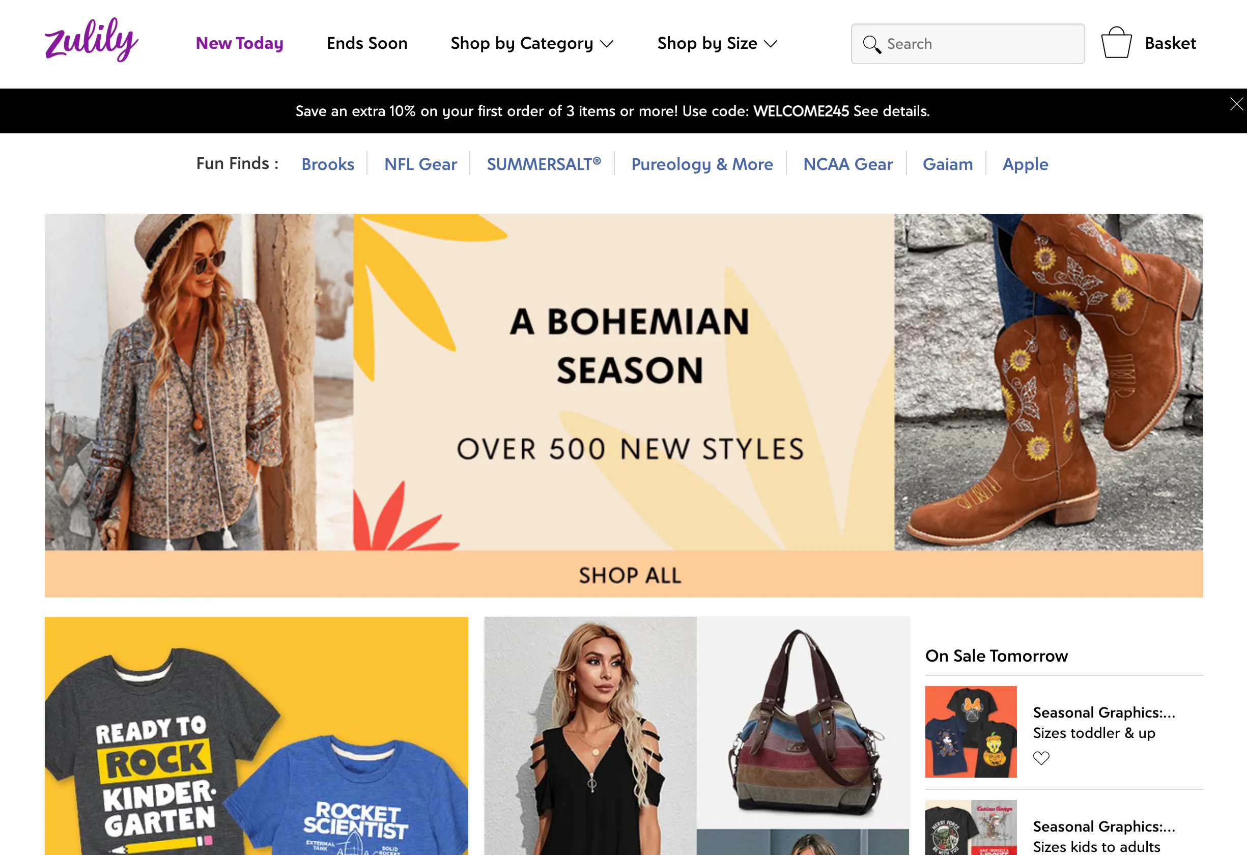 zulily website homepage