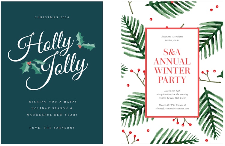 two christmas themed holiday card designs side by side made on picmonkey.com