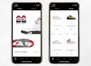goat mobile app screenshots of discover page and calendar drops for new sneakers