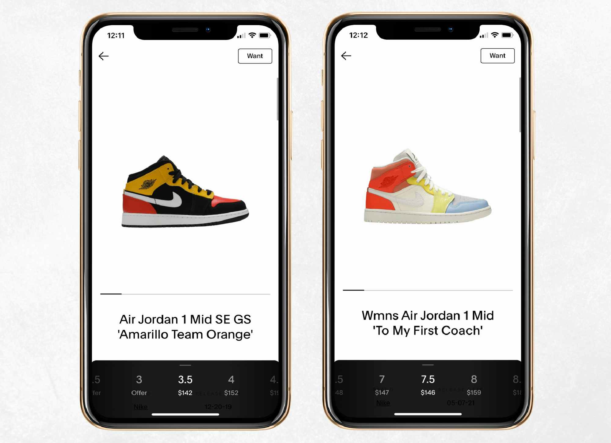 goat mobile app screenshots of air jordan 1 sneakers