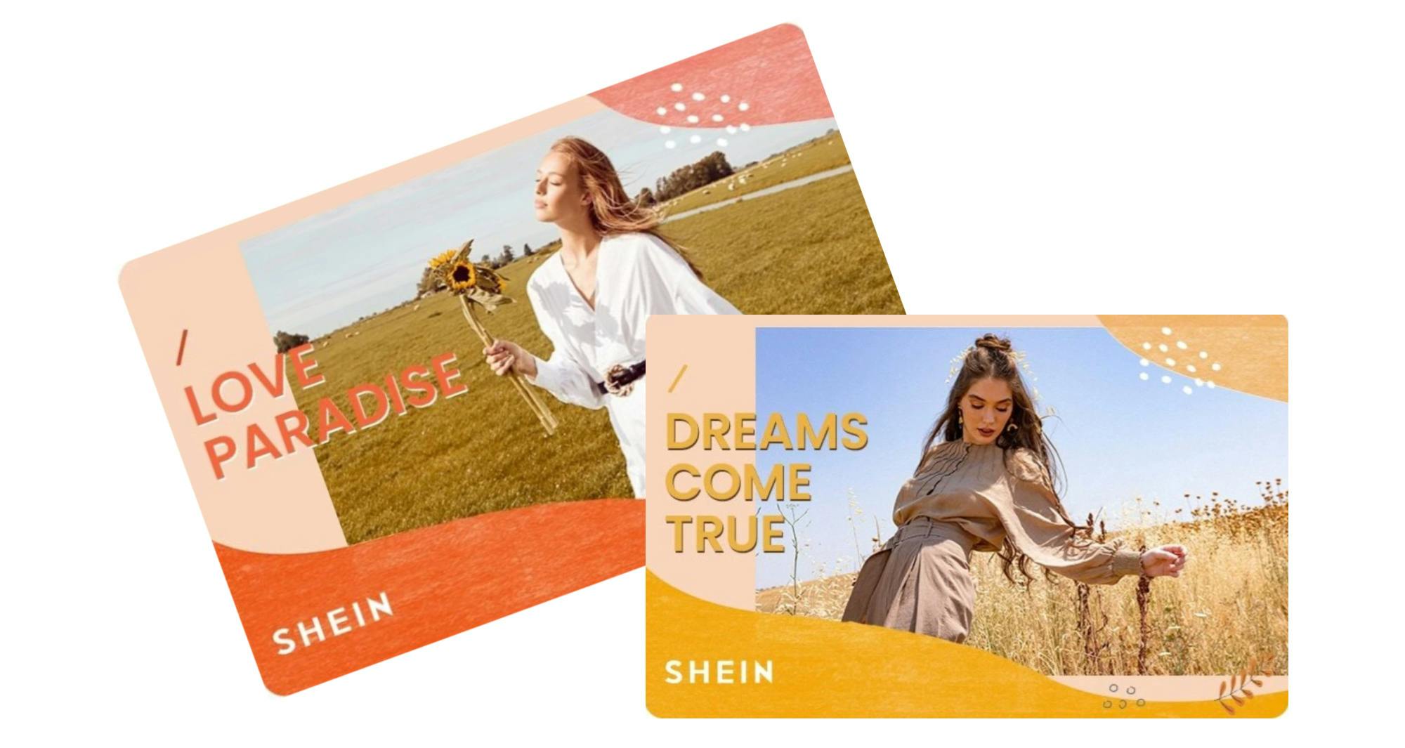 two shein gift cards overlapping each other