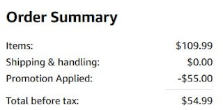 An Amazon order summary ending in $54.99.