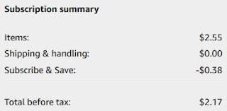 An Amazon subscription summary ending in $2.17.