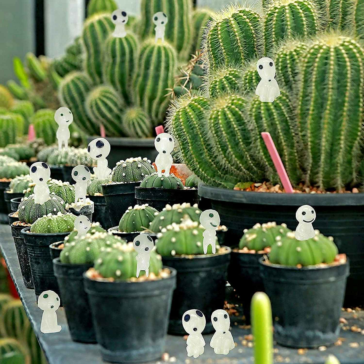 A set of tiny ghost tree elves placed on cacti outside.