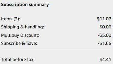An Amazon subscription summary ending in $4.41.