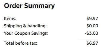 An Amazon order summary ending in $6.97.