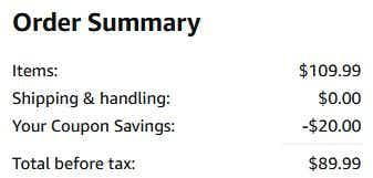 An Amazon order summary ending in $89.99.