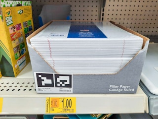 paper packages on Walmart store shelf