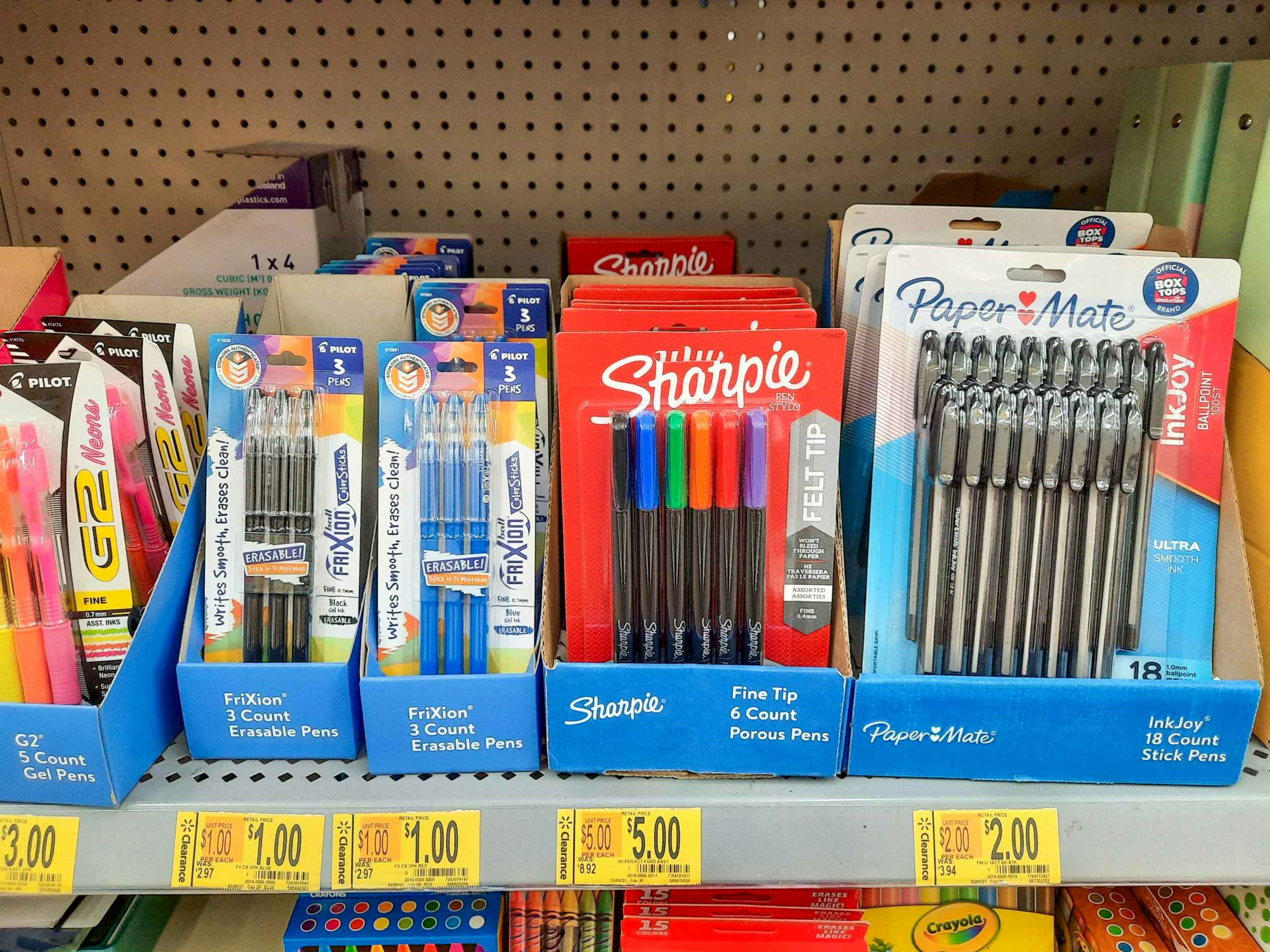 pens on Walmart store shelf