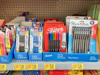 pens on Walmart store shelf