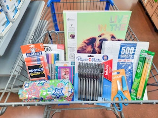 school supplies in Walmart cart