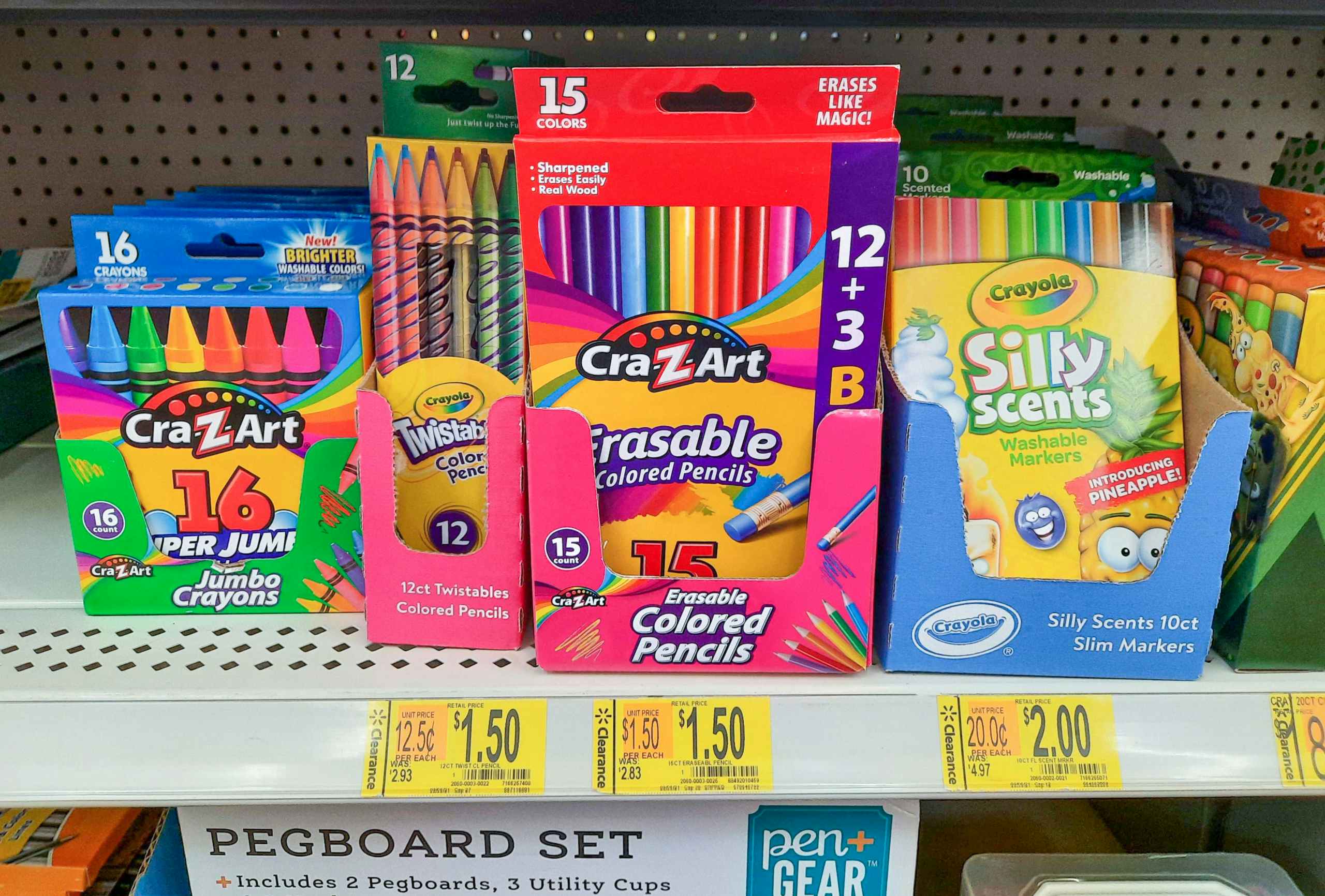 color pencils on Walmart store shelf