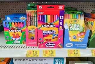 color pencils on Walmart store shelf
