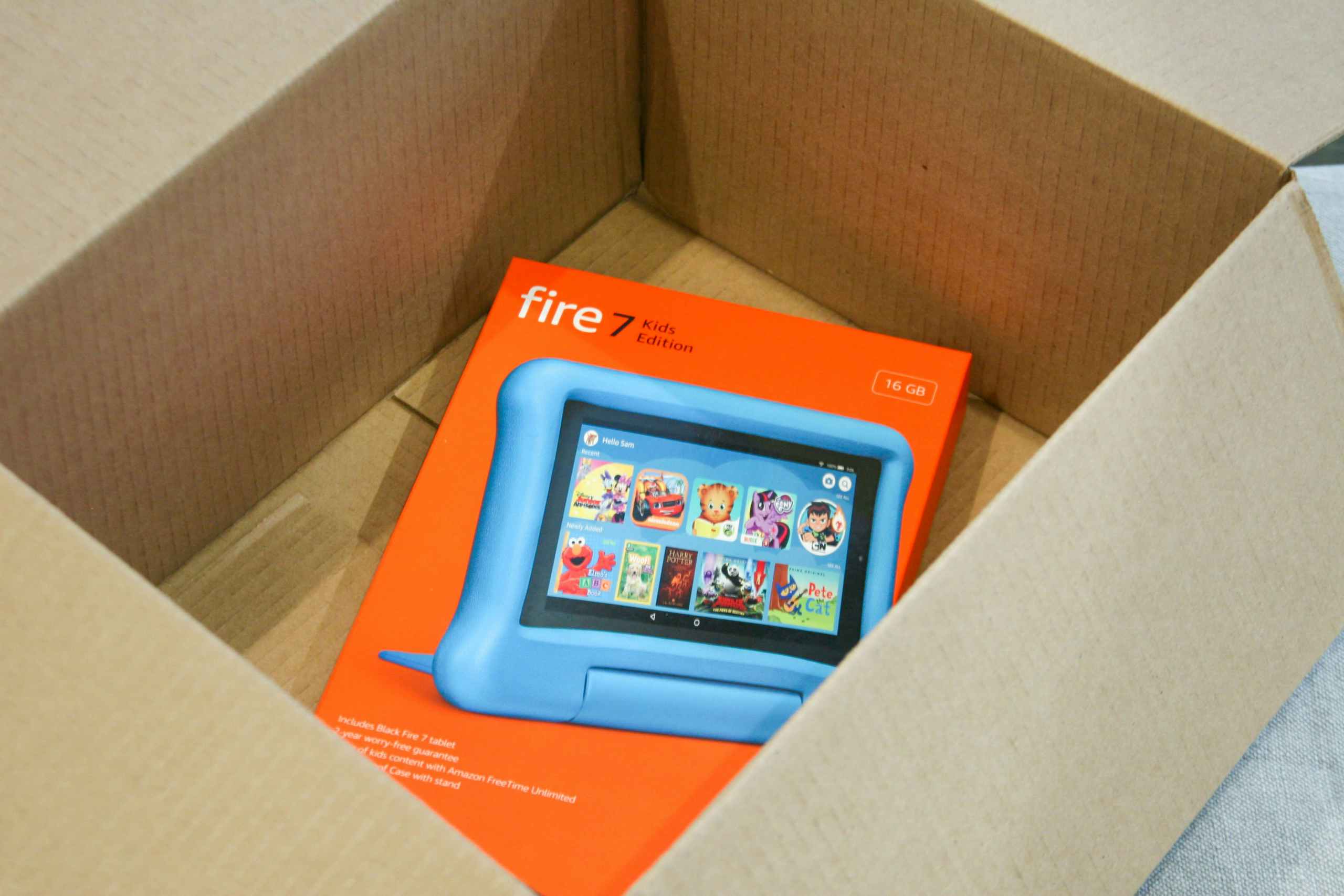 fire 7 kids tablet in box