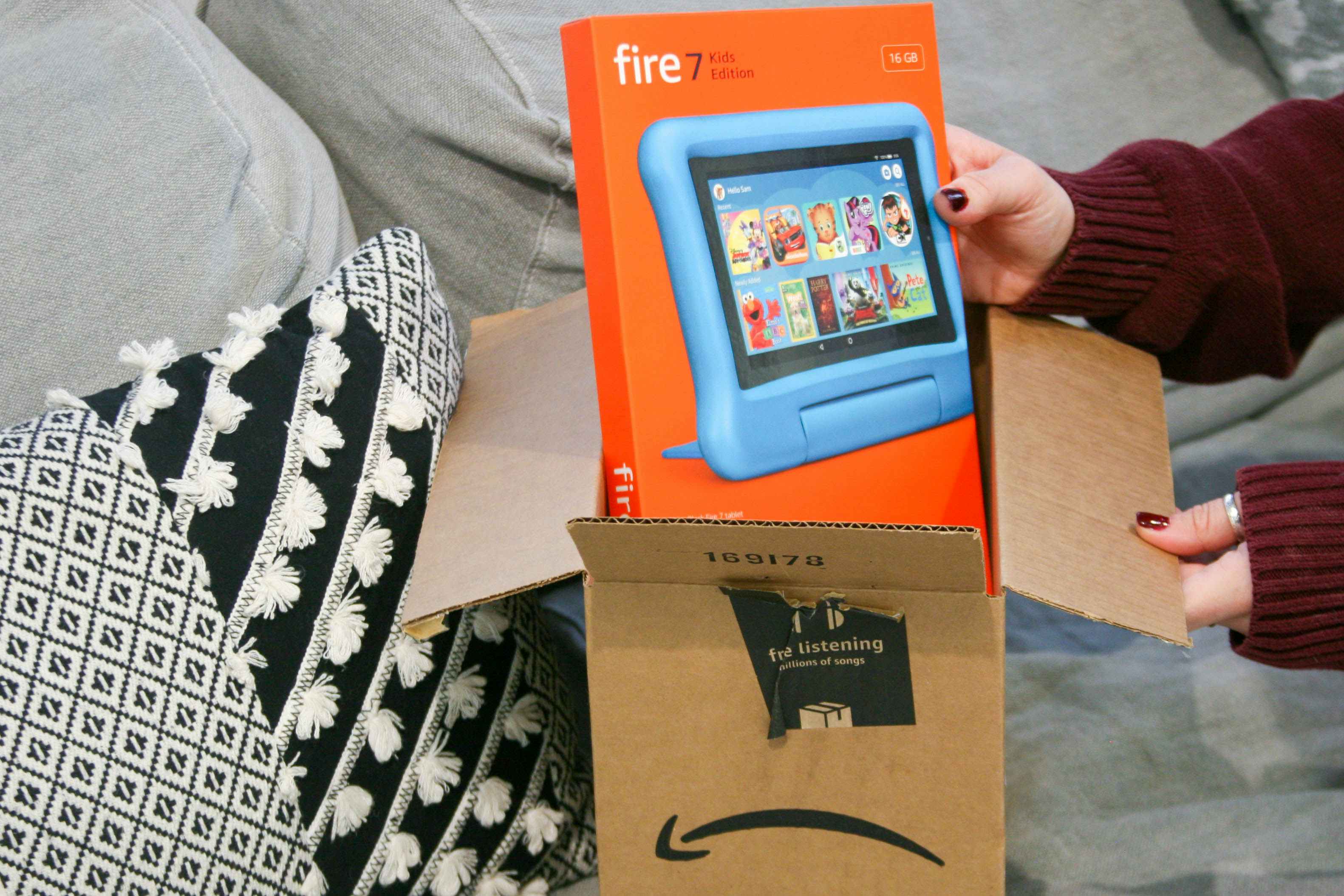 fire 7 kids tablet being removed from box