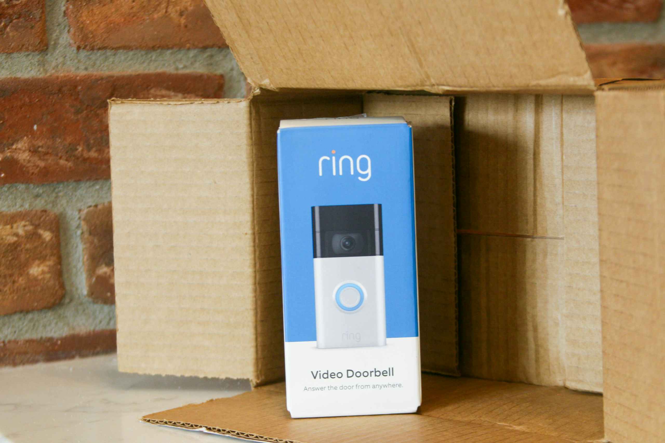 ring video doorbell next to box