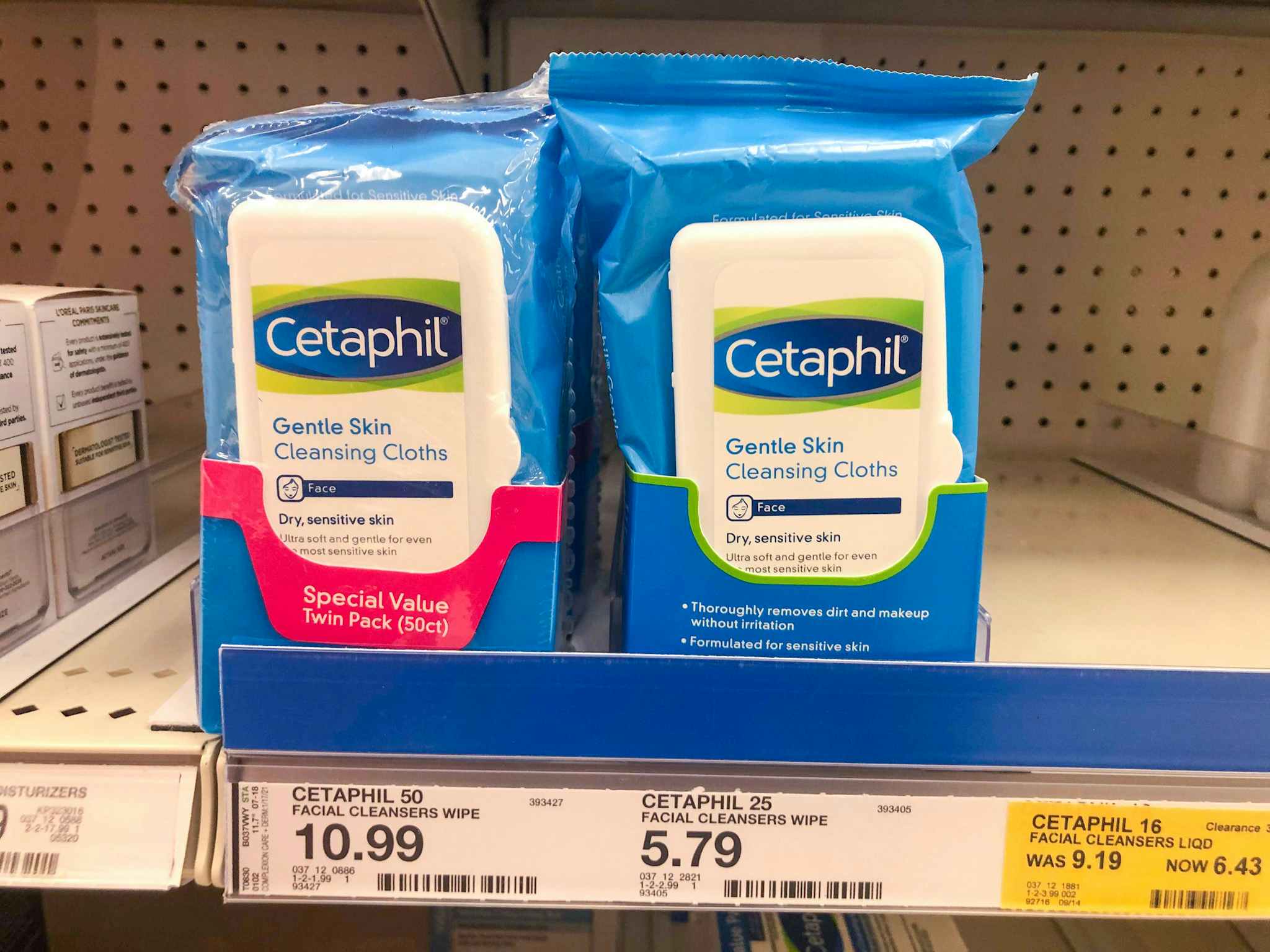 cetaphil gentle skin cleansing cloths on a target shelf
