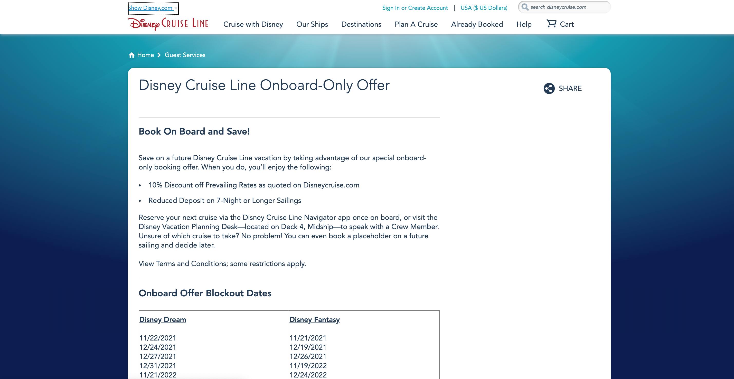 Disney cruise booking page