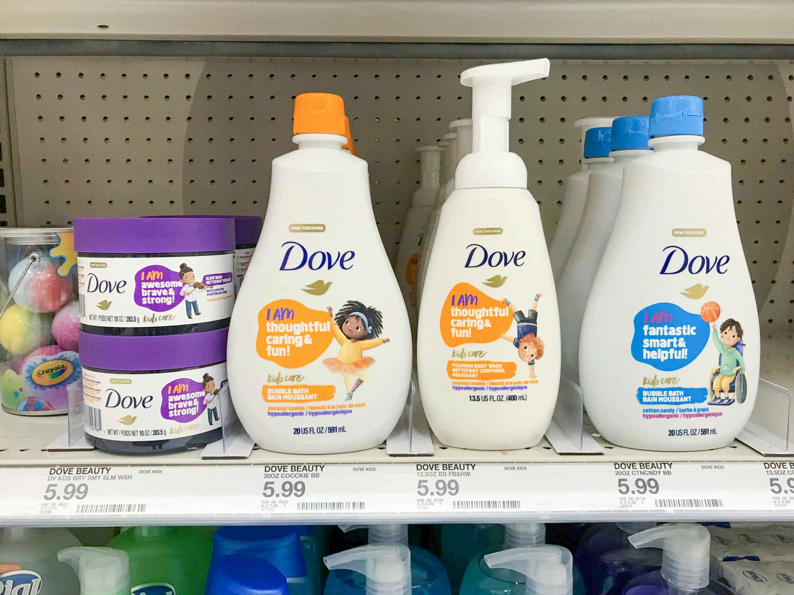 bottles of Dove Kids body wash at Target on the shelf