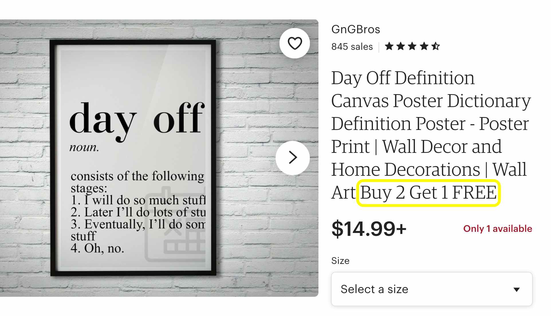 Etsy page showing a sale for buy two get one free