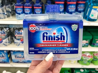 hand holding finish dishwasher cleaner at target