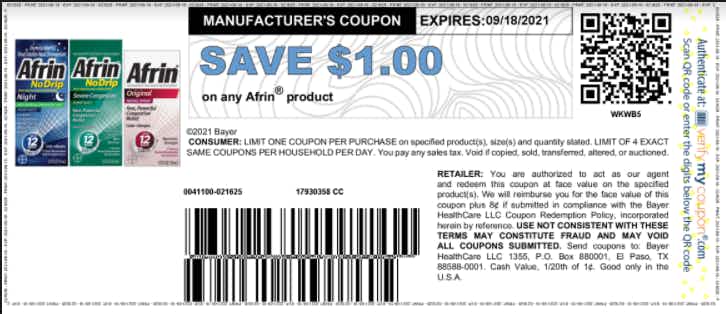 Free Afrin coupons by mail