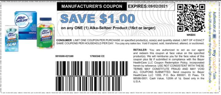 Free Alka Seltzer coupons by mail