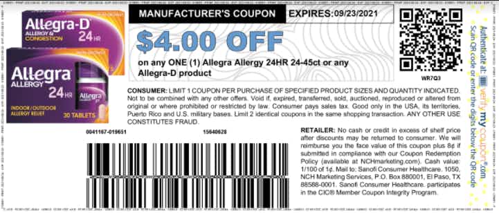 Free Allegra coupons by mail