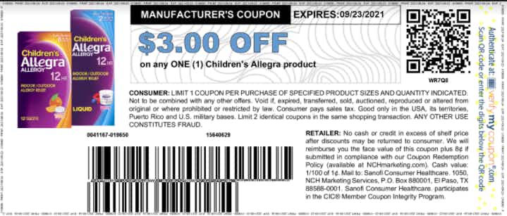 Free Allegra coupons by mail