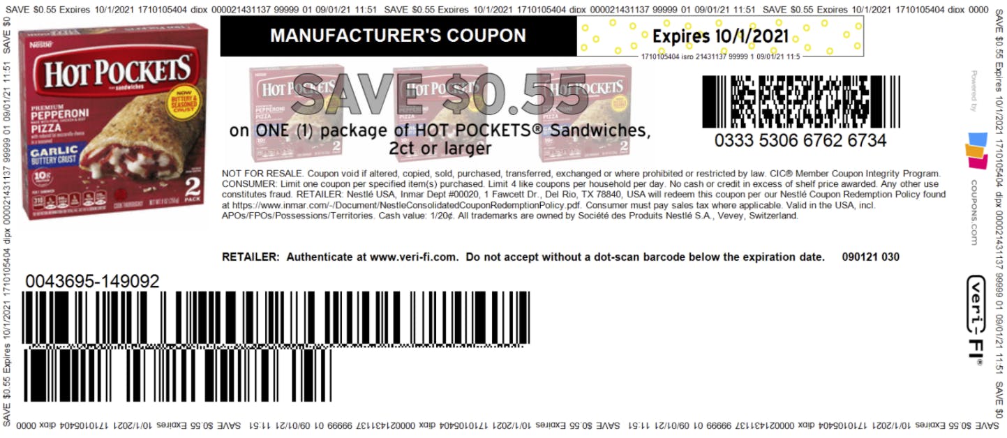 Free Hot Pockets coupons by mail
