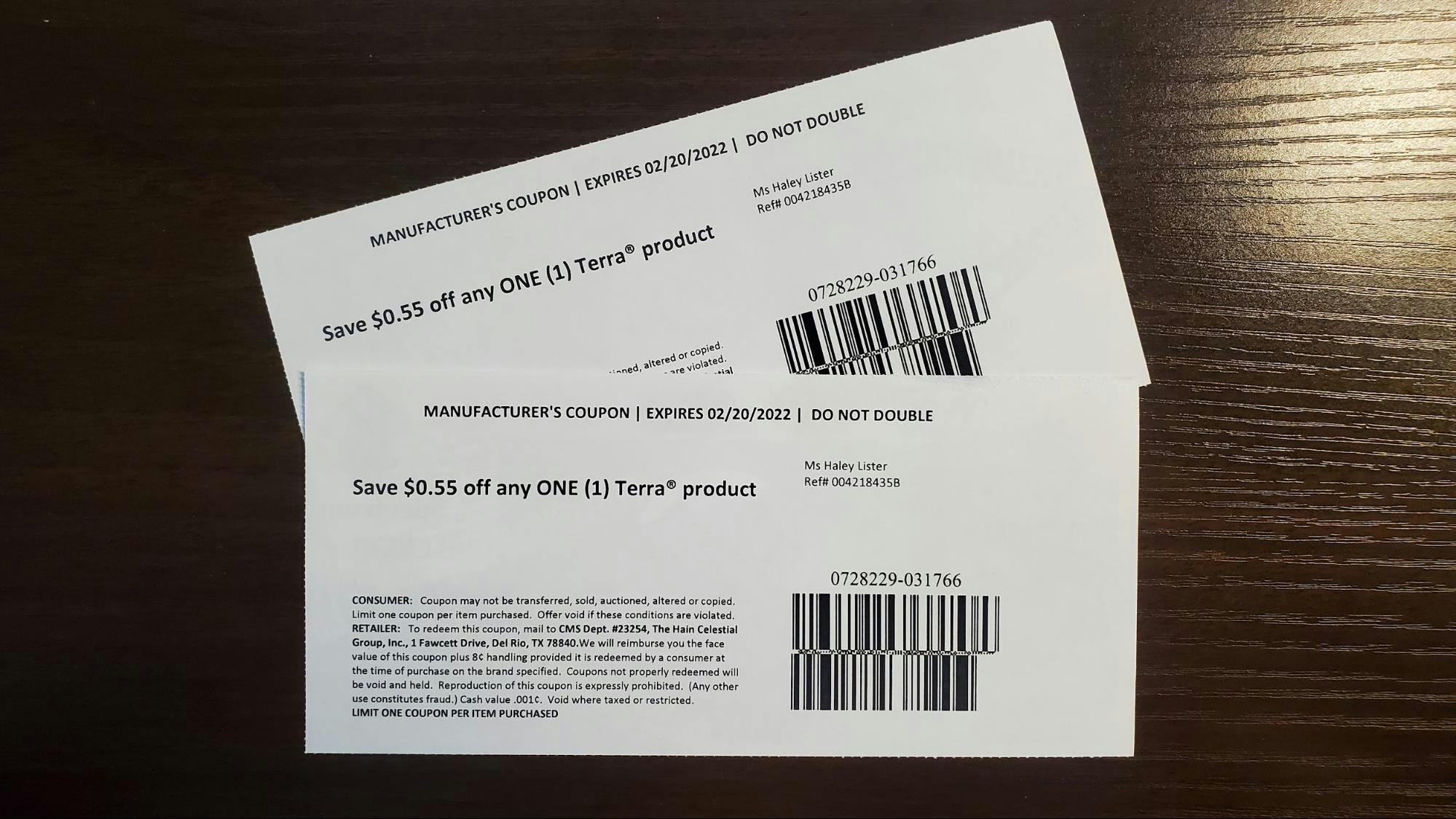 Free Terra coupons by mail