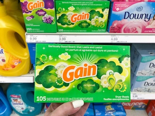 hand holding gain dryer sheets at target