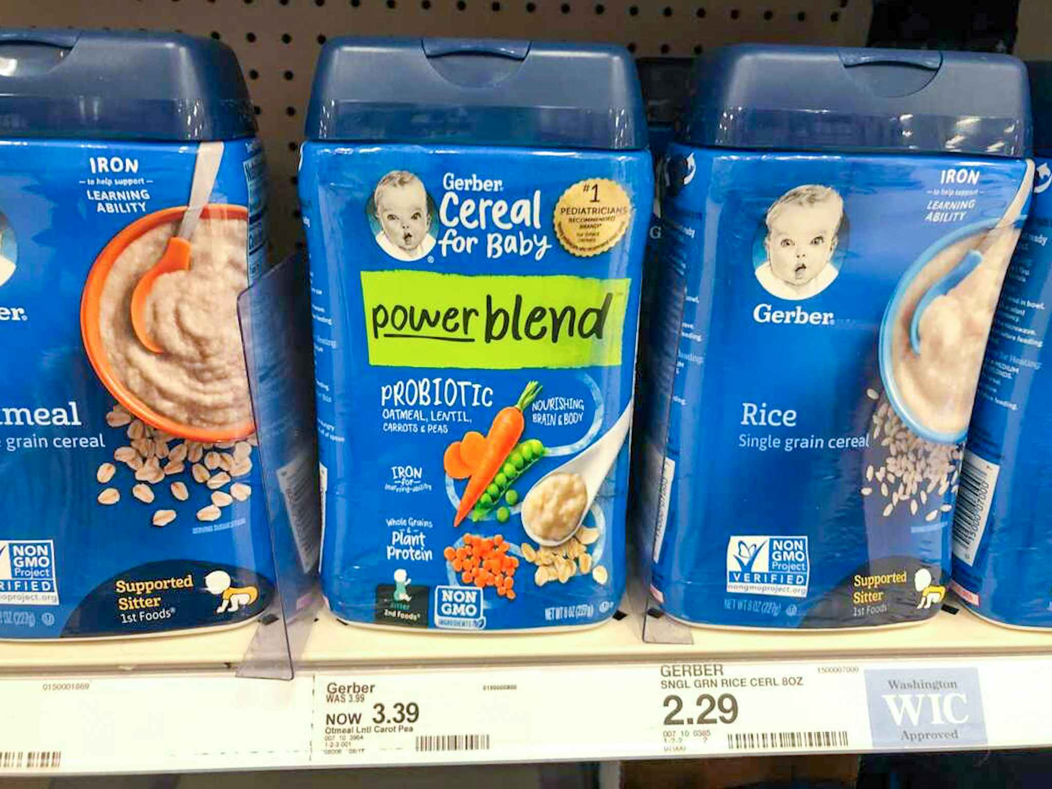 gerber powerblend cereal on a target shelf